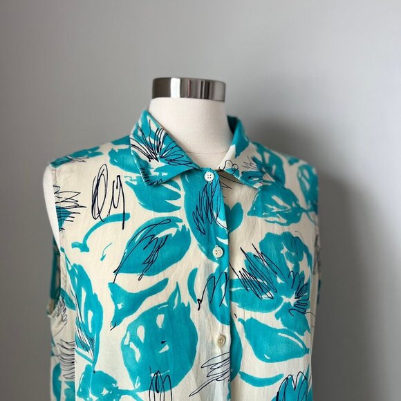 Vintage Women 100% Silk Blouse Floral Artsy Nature-Inspired Size 16 - Picture 6 of 16